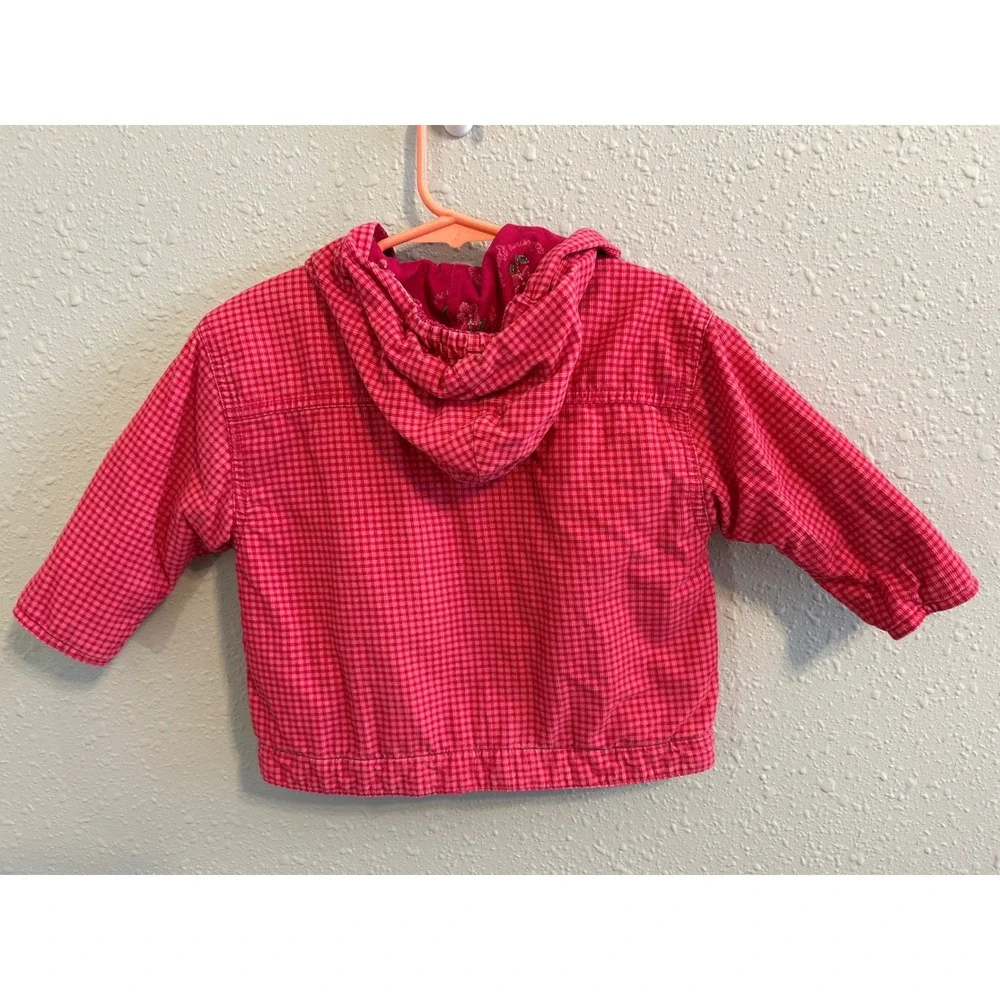 Unique Vintage Baby OshKosh Bgosh Pink Gingham Hooded Quilted Jacket Floral 12m‎